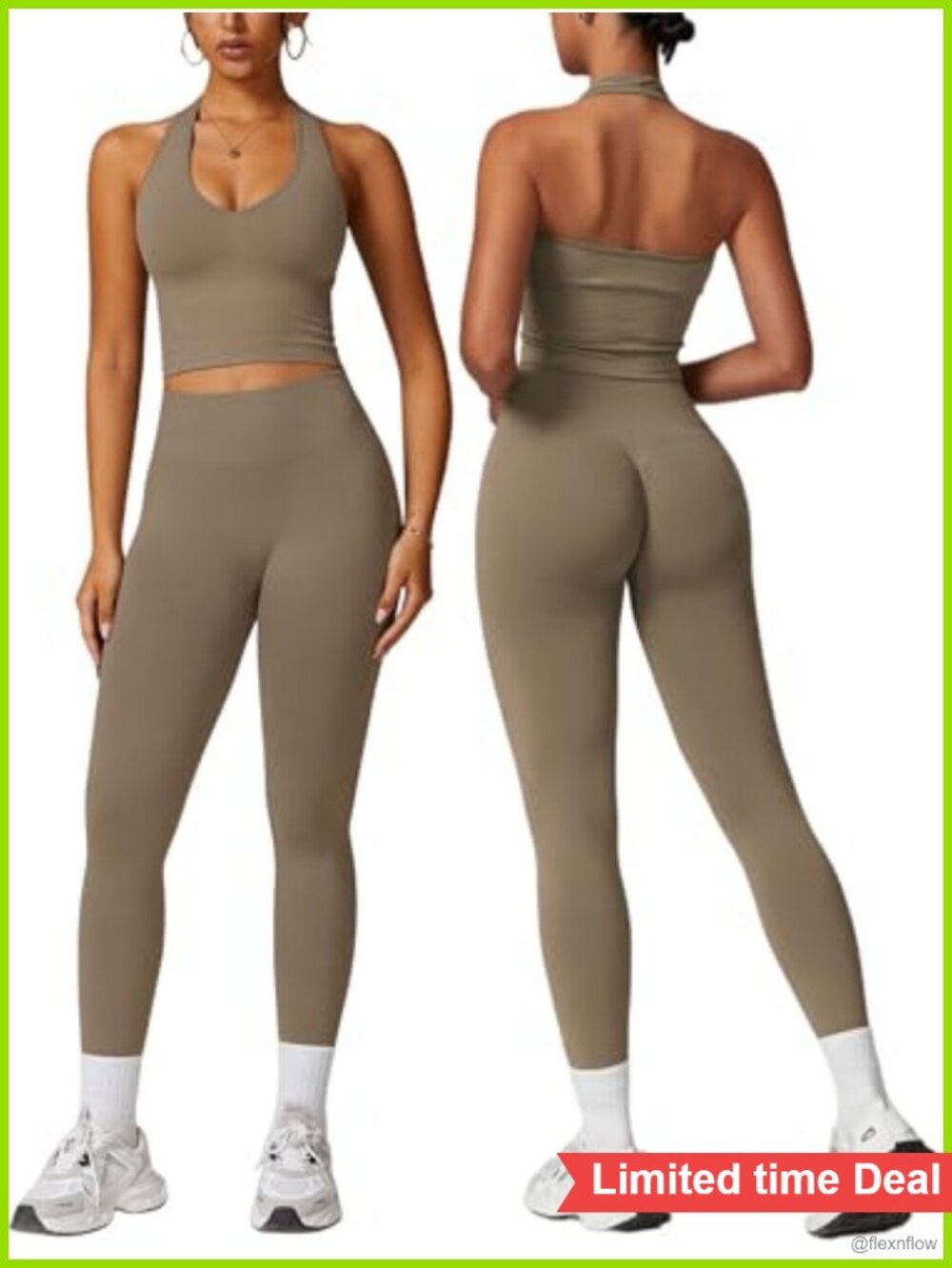 Seamless 2 Piece Workout Set Halter Sports Bra & Scrunch Leggings